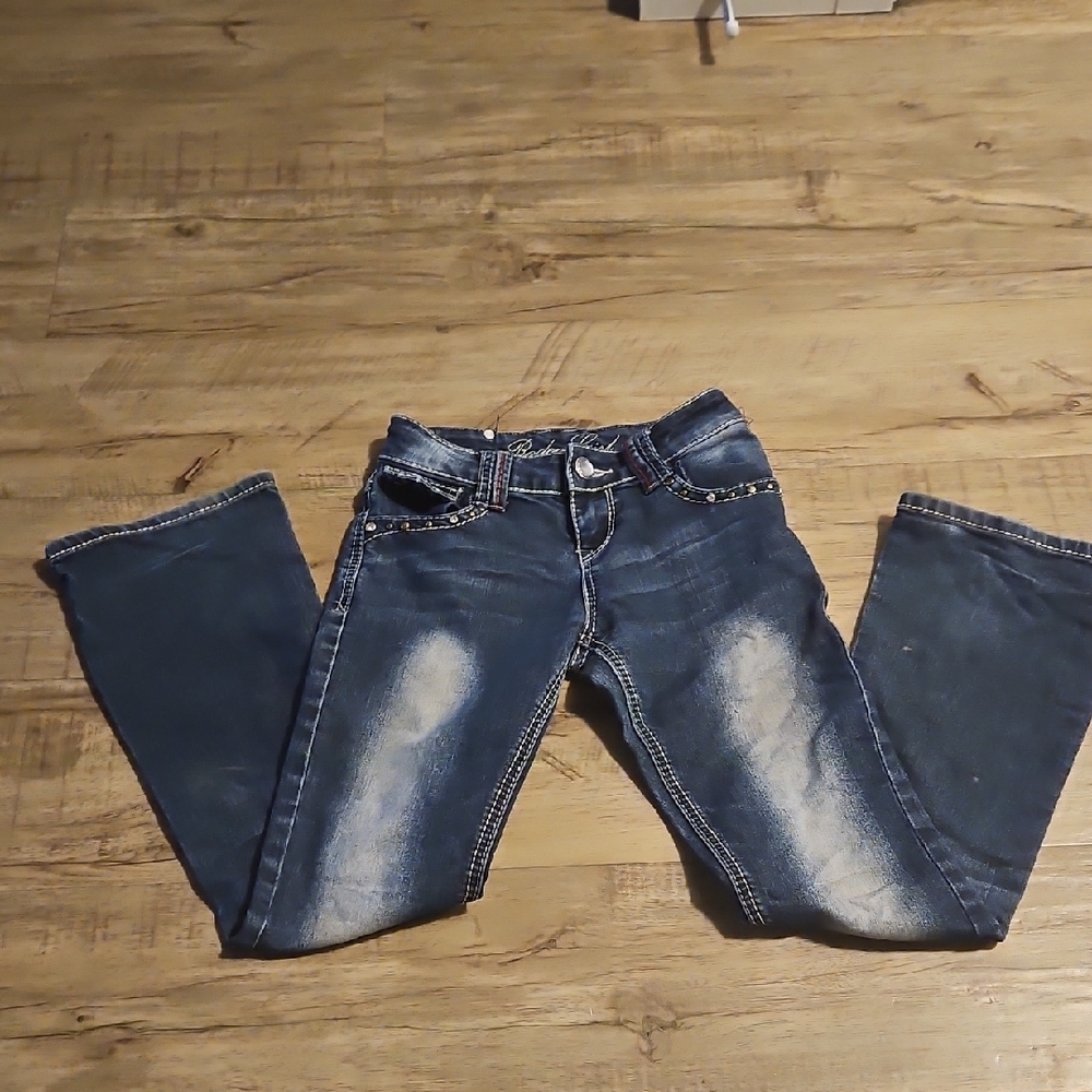 Rodeo Girl Classic Blue Boot Cut Jeans with Distressed Look